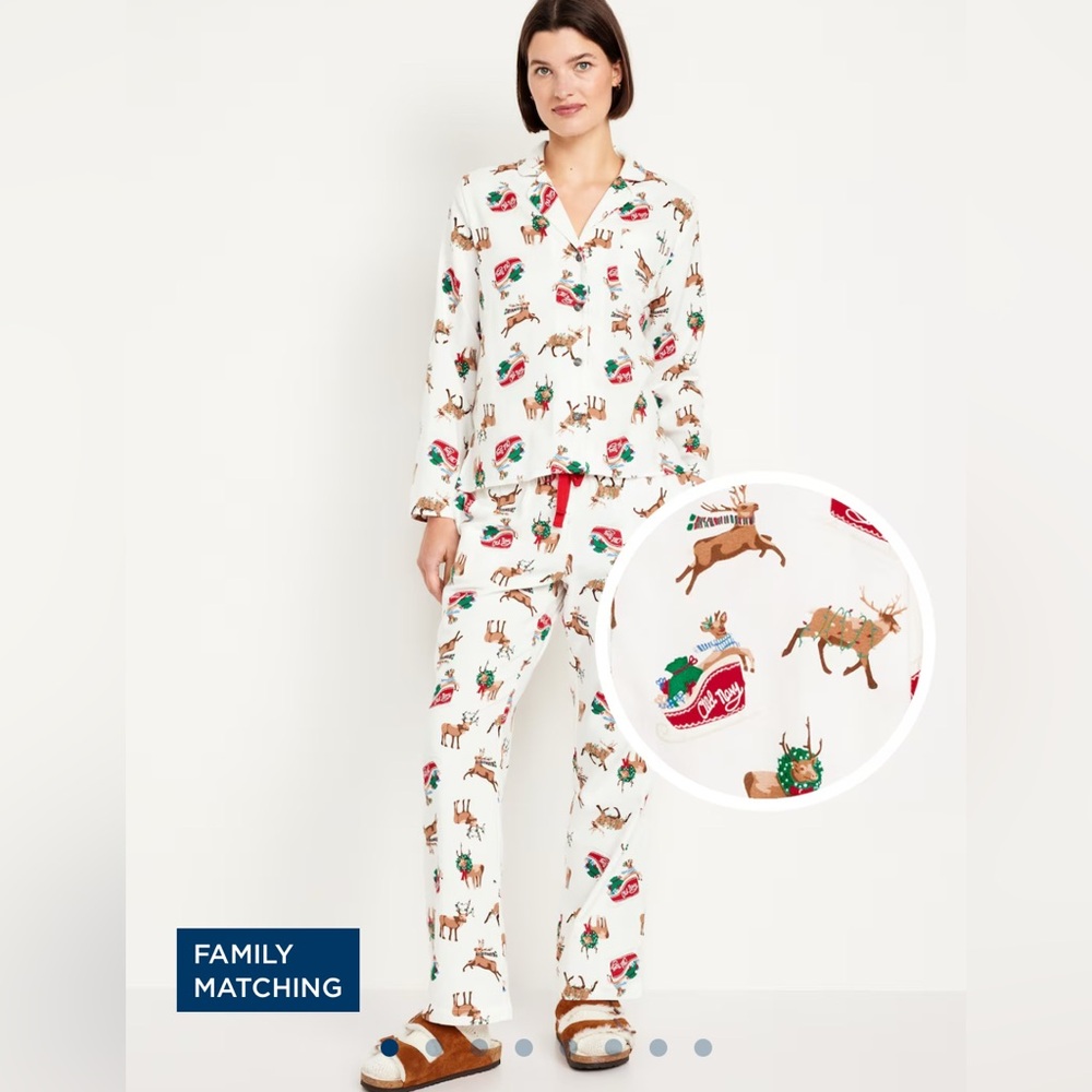 New Old Navy flannel Christmas Festive Reindeer Print Pajama Set women’s 3X - Picture 1 of 9